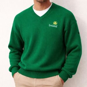 Blarney Castle Sz L St Pattys Day Kelly Green Sweater Shamrock Made in Ireland